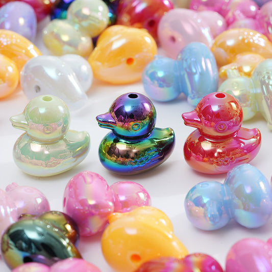 Plating Duck Acrylic Beads 22mm Glossy Iridescent 10pcs