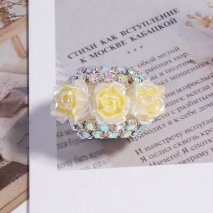3D Rose Wrapped Rhinestone Beads 22mm Resin Floral Design 10pcs 12