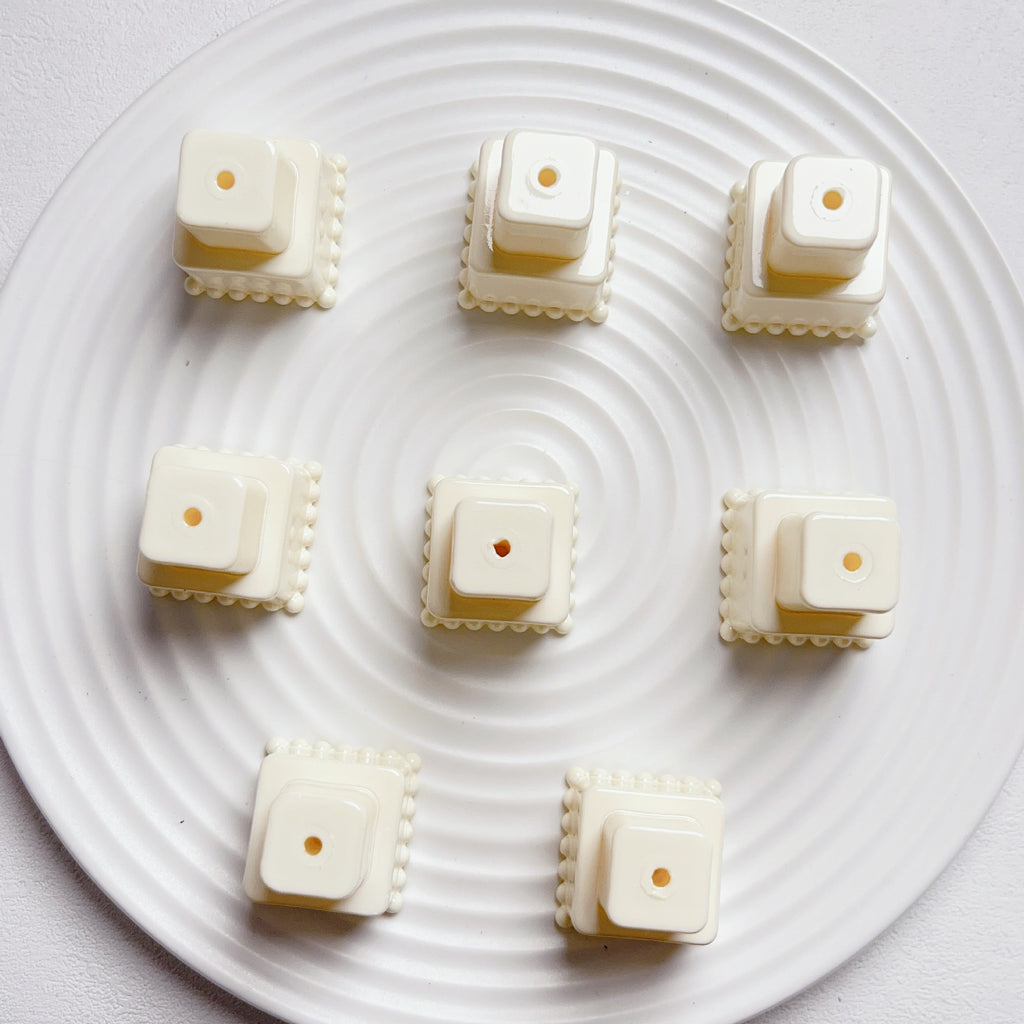 Painted Square Round Acrylic Beads 31mm 35mm Macaron Cake Double Layer 5pcs 7