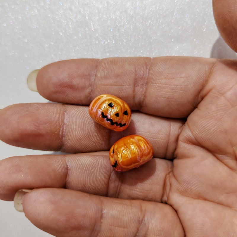 Plating Pumpkin Acrylic Beads 13x16mm Glossy Halloween Face 100pcs 8