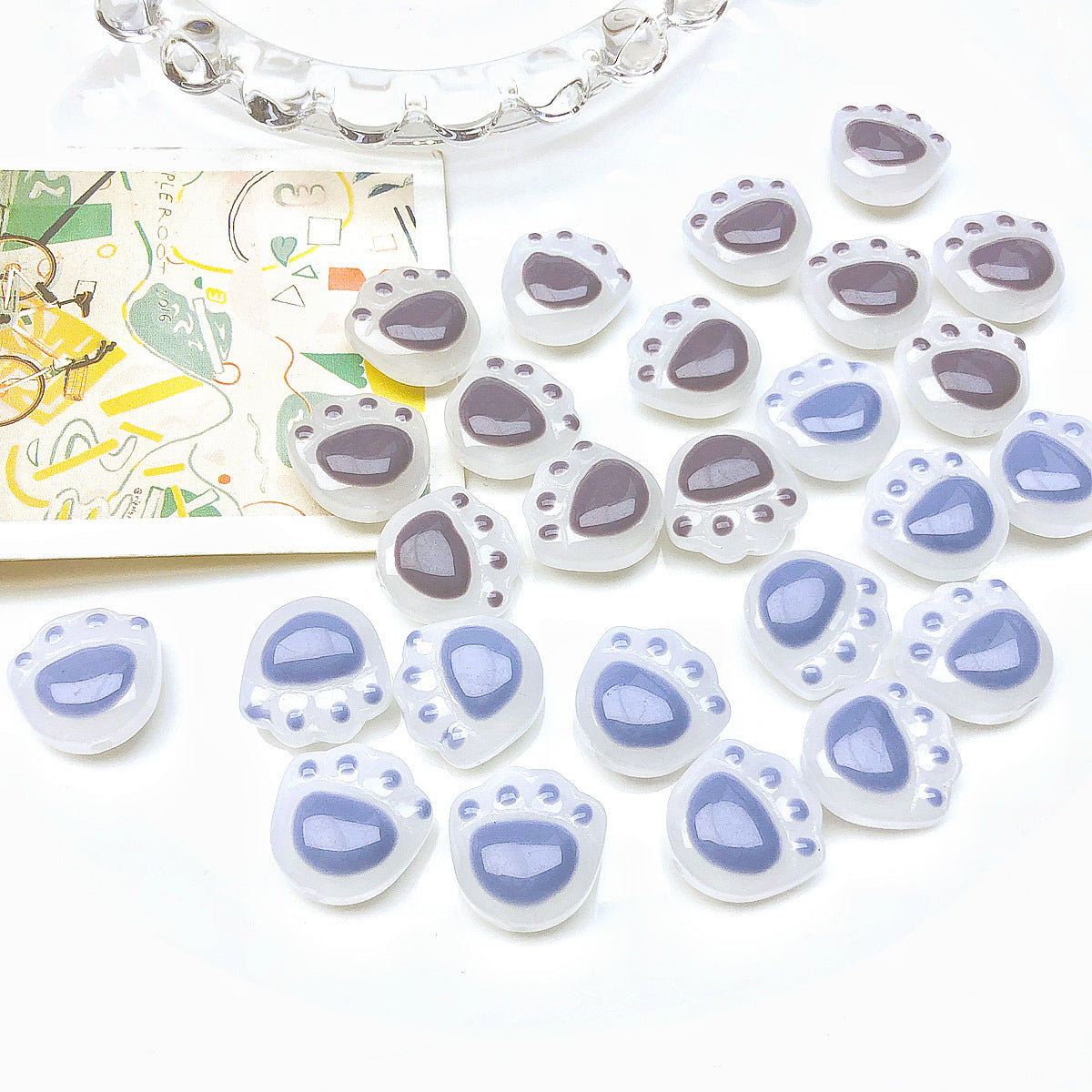 Lampwork Glass Beads Cat Claw 12mm Glossy White Paws 20pcs
