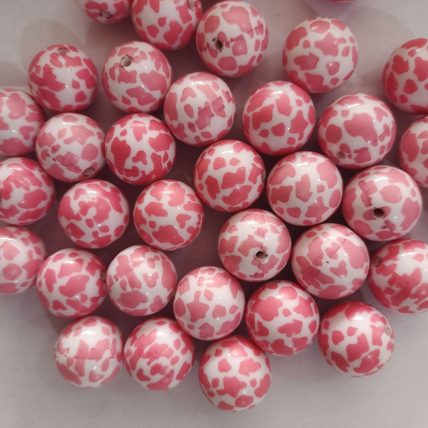 Printed Bubblegum Beads 20mm Pink Cow Pattern Chunky 10pcs 3