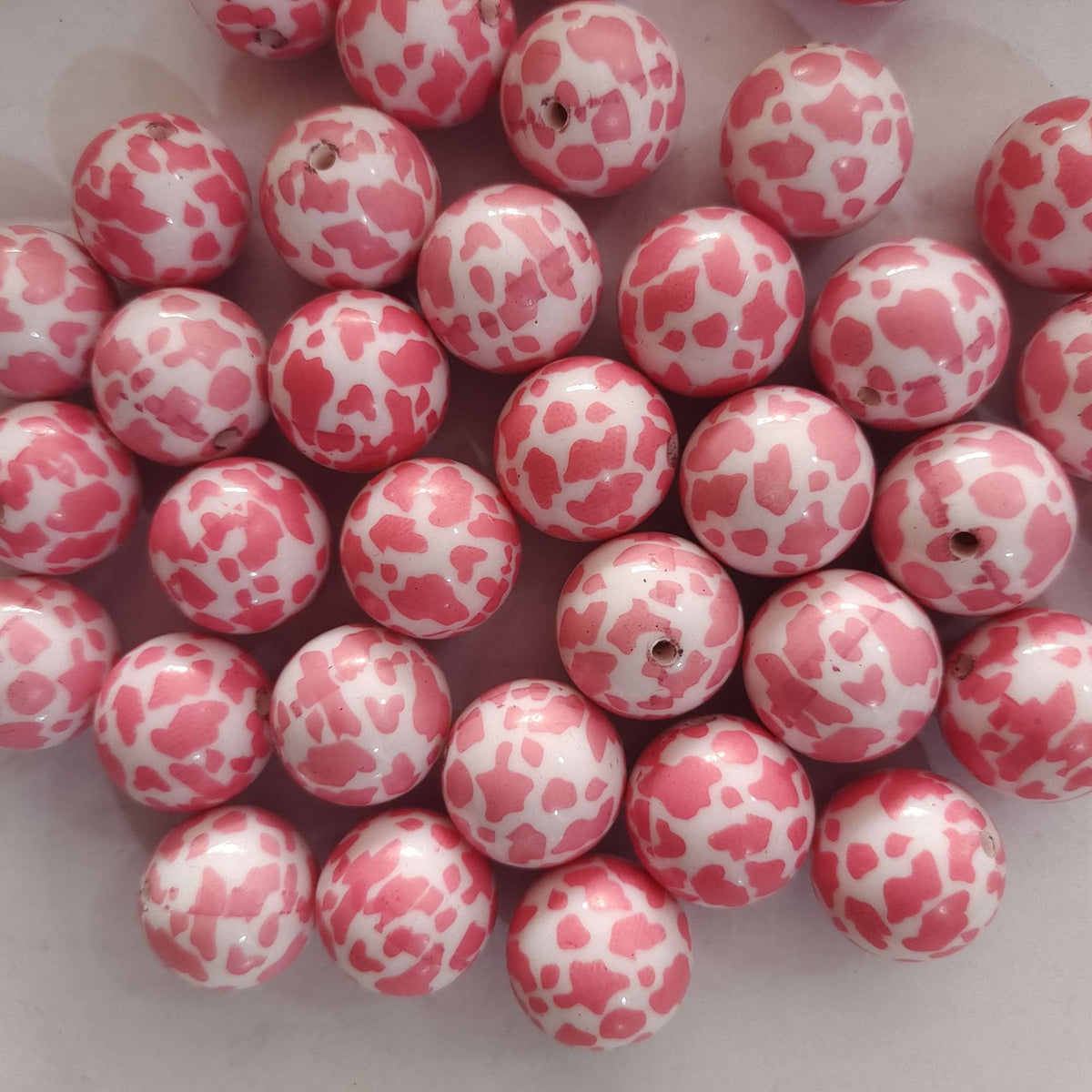 Printed Bubblegum Beads 20mm Pink Cow Pattern Chunky 10pcs 3