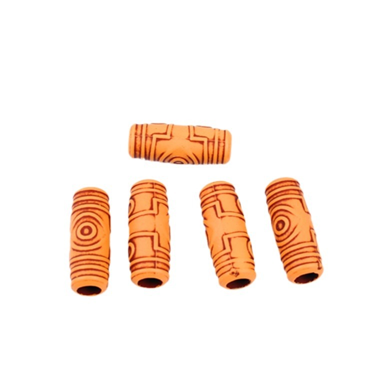 Oval Acrylic Beads Imitation Wood Pattern Orange Tribal 100pcs 5