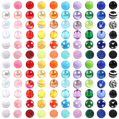 Multi-Color Bubblegum Beads 20mm Vibrant Solids Stripes Polka Dot Rhinestone 120pcs 16
