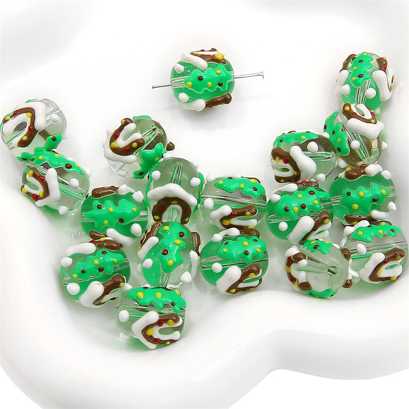 Hand Painted Transparent Glass Beads 14mm Christmas Motifs 10pcs 8