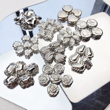 Flower Acrylic Beads Glossy Silver Tone Floral Detail CCB Plastic 100pcs 4