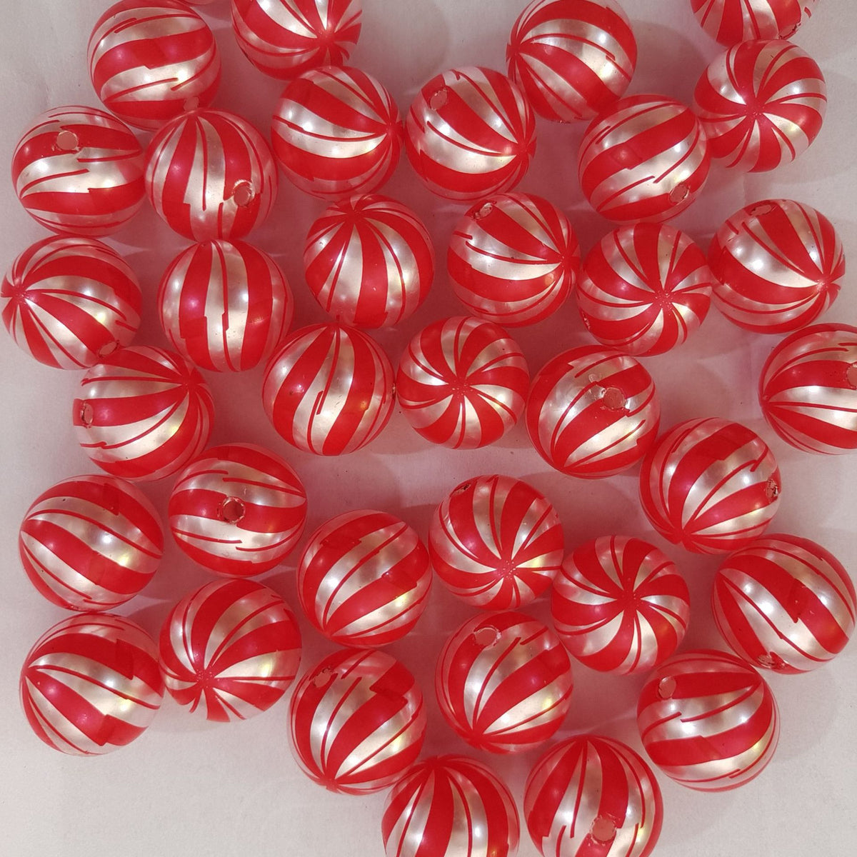 Printed Bubblegum Beads 20mm Christmas Lollipop Swirl Acrylic
