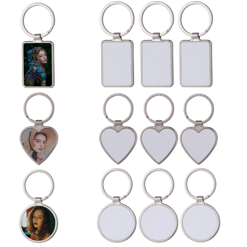 Sublimation Blank Metal Keychain Zinc Alloy Rectangle Heart Circle