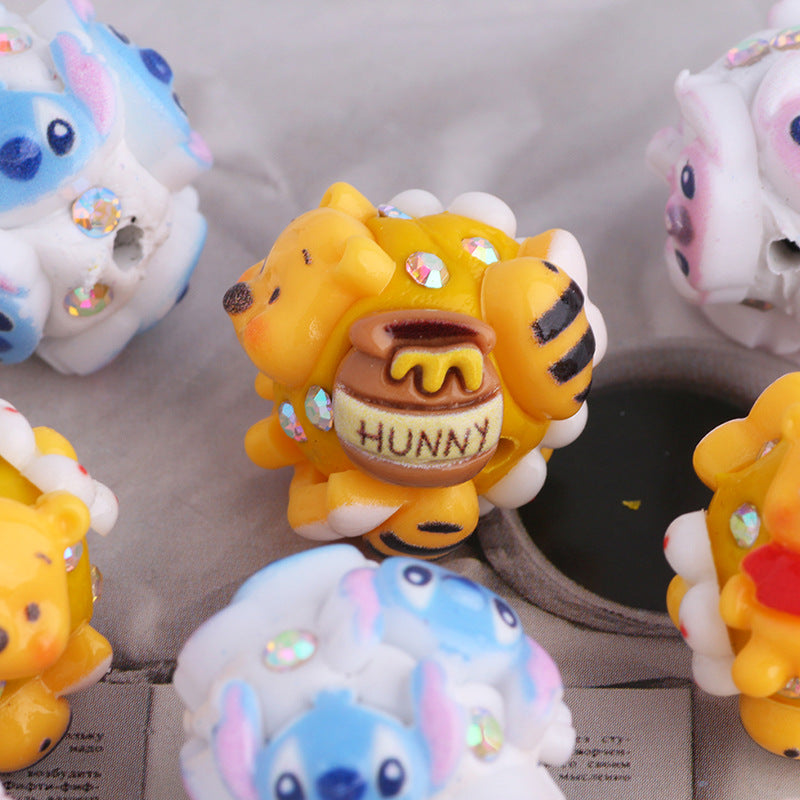 Embellished Bubblegum Beads 17mm Winnie & Stitc Polymer Clay 5pcs 2