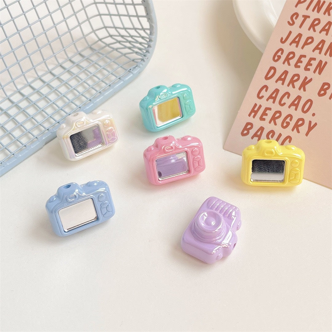 Painted Camera Acrylic Beads 25mm Pastel Colors Glossy Silver 50pcs