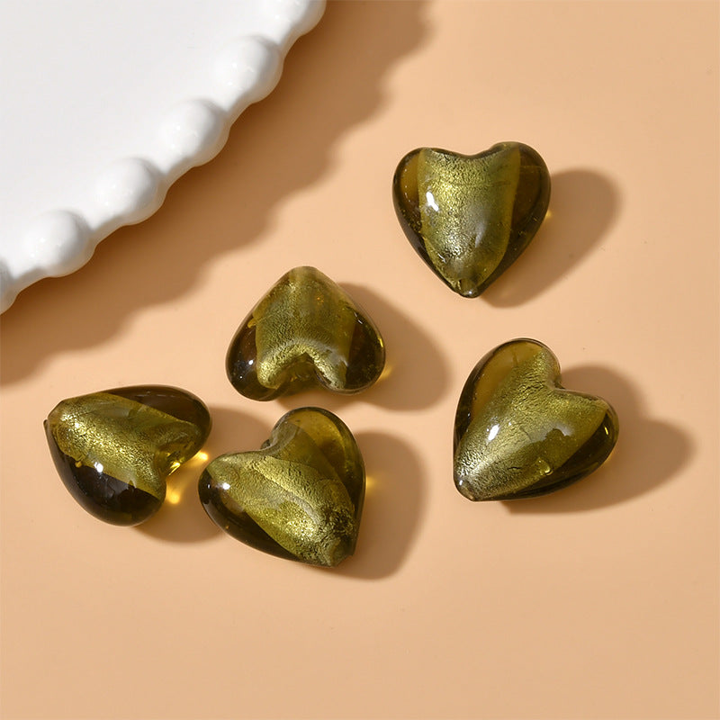 Lampwork Heart Glass Beads 10-20mm Transparent Silver Foil Filled 2pcs 13