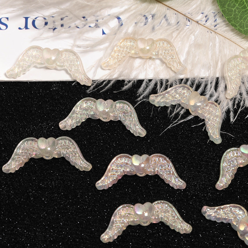 Plating Angel Wings Acrylic Beads 13x35mm Imitation Pearl 50pcs 6