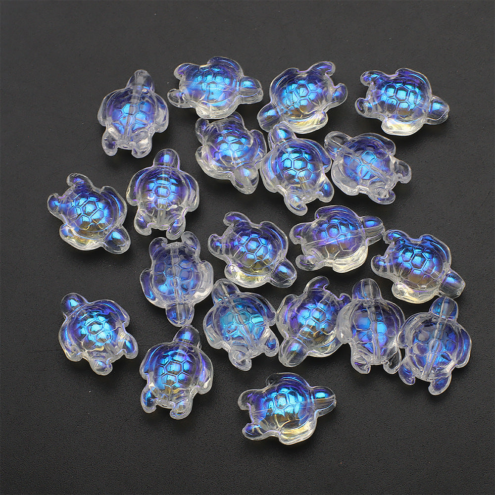 Electroplated Turtle Glass Beads 14X18mm Transparent Rainbow 20pcs 20