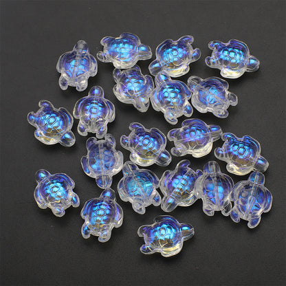 Electroplated Turtle Glass Beads 14X18mm Transparent Rainbow 20pcs 20