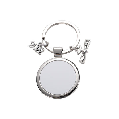 Metal Graduation Sublimation Keychain Round Photo Frame Silver 2