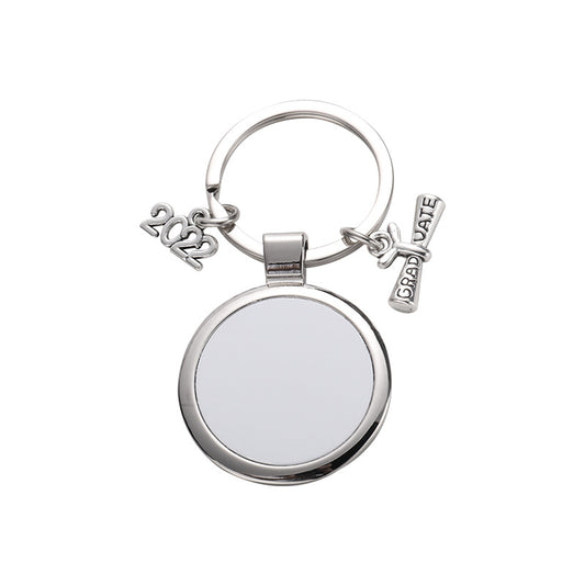 Metal Graduation Sublimation Keychain Round Photo Frame Silver 2