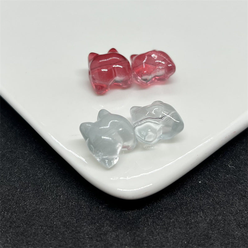 Transparent Corgi Butt Glass Beads 13mm Colorful Glossy 100pcs 10