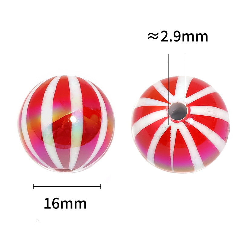 UV Plating Acrylic Beads 16mm Christmas Red and White Striped 50pcs 3