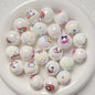 Plated Bubblegum Beads 19mm White Iridescent Sanri Character Prints 5pcs 11