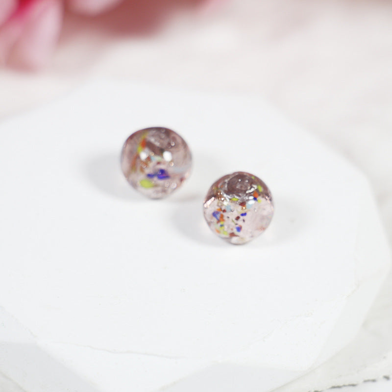 Lampwork Glass Beads Round 10/12mm Floral Silver Foil Filled 10pcs 3