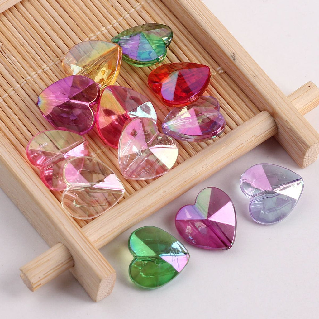 Plating Faceted Heart Acrylic Beads 13mm Transparent AB Colored 100pcs 3