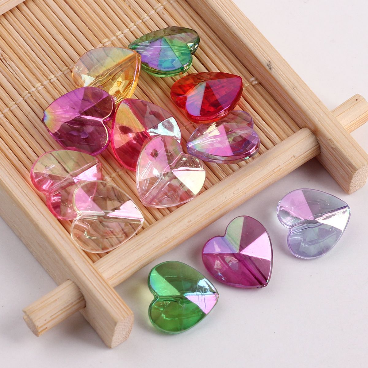 Plating Faceted Heart Acrylic Beads 13mm Transparent AB Colored 100pcs 3