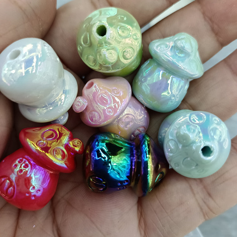 Glow In The Dark Mushroom Acrylic Beads 24mm Plated 50pcs 6