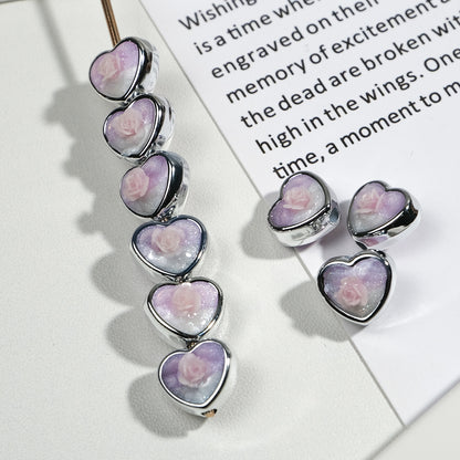 Plating Glitter Floral Heart Acrylic Beads 12mm Pastel Colors 50pcs 7