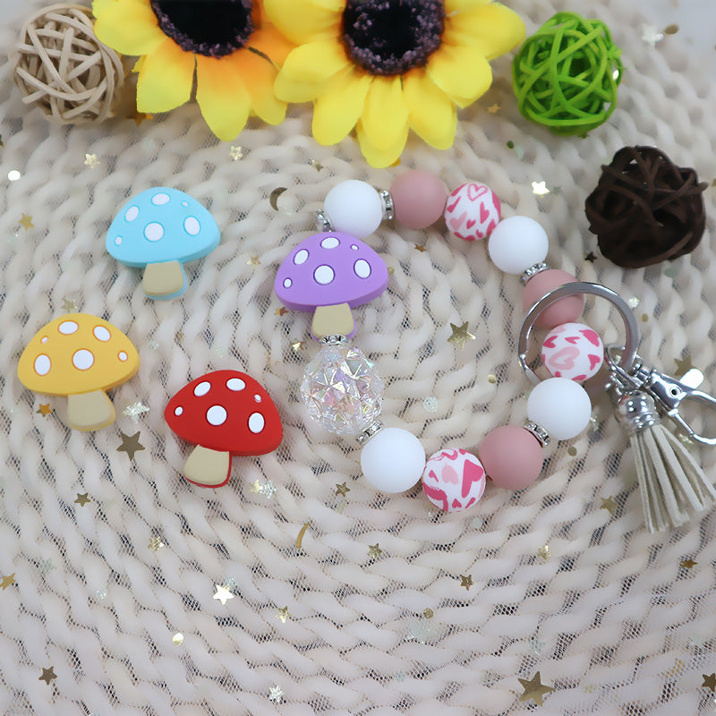 Silicone Focal Beads Mushroom Toadstool White Spots 20pcs 3