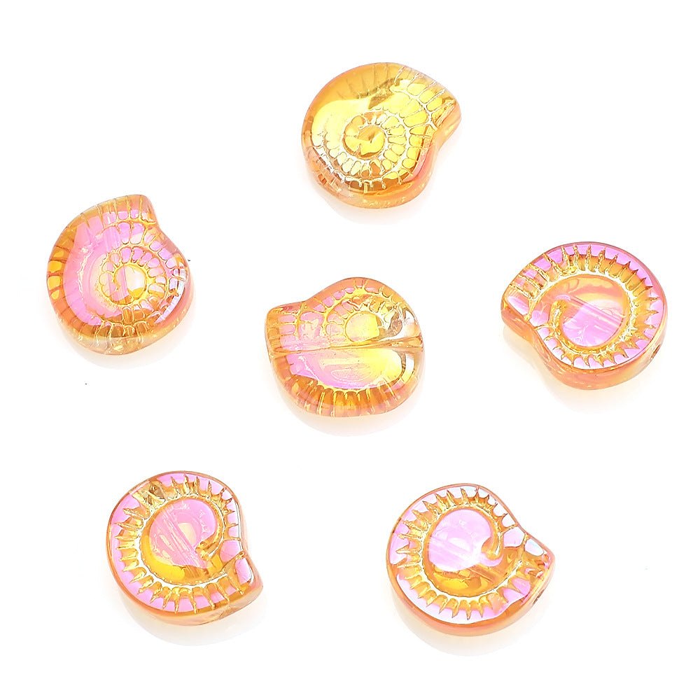 Electroplated Flat Spiral Shell Glass Beads 12mm Iridescent 30pcs 9