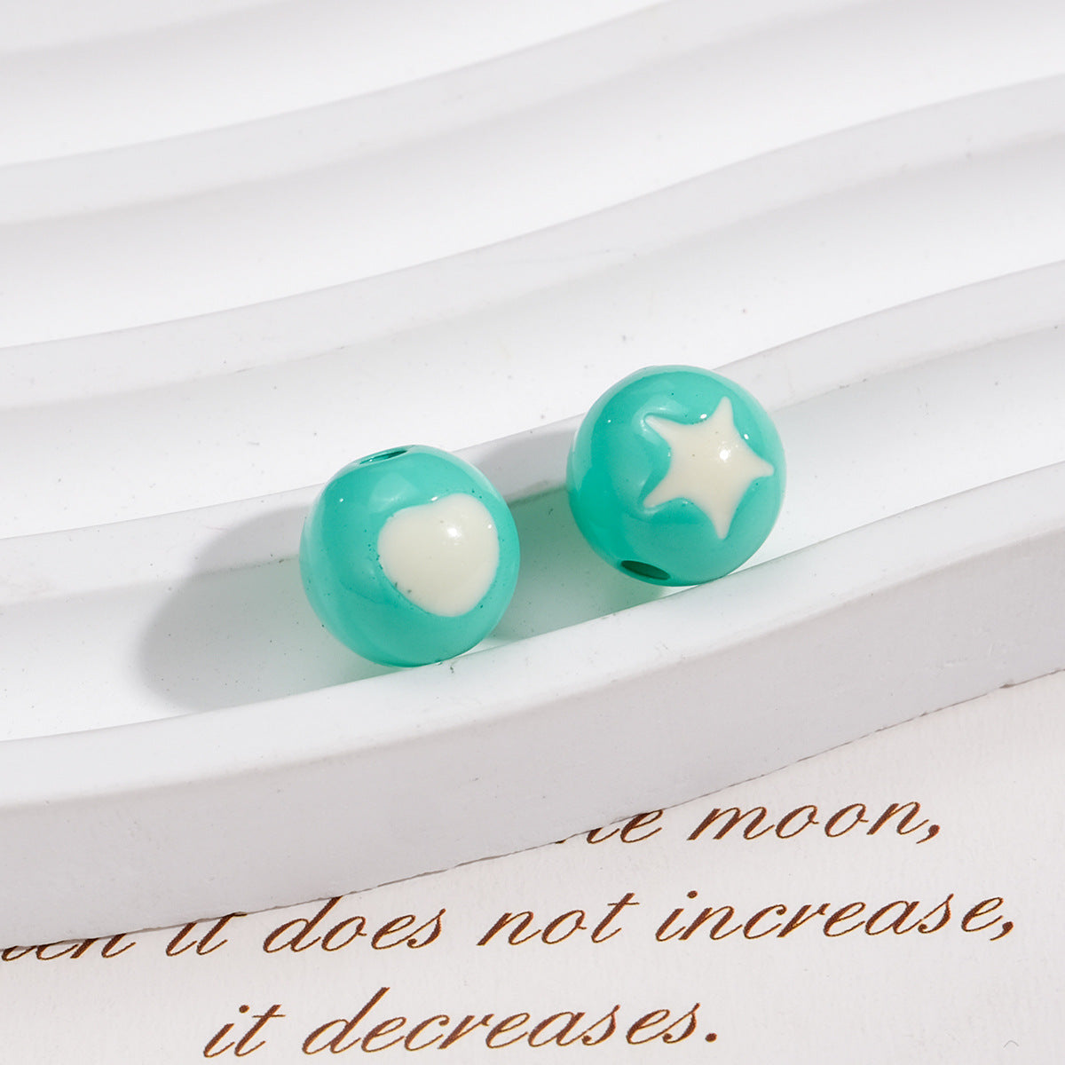 Painted Round Acrylic Beads 10mm Double Sided Heart and Star Pattern 50pcs 7