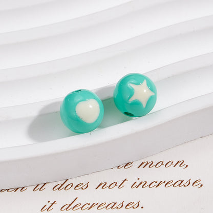 Painted Round Acrylic Beads 10mm Double Sided Heart and Star Pattern 50pcs 7