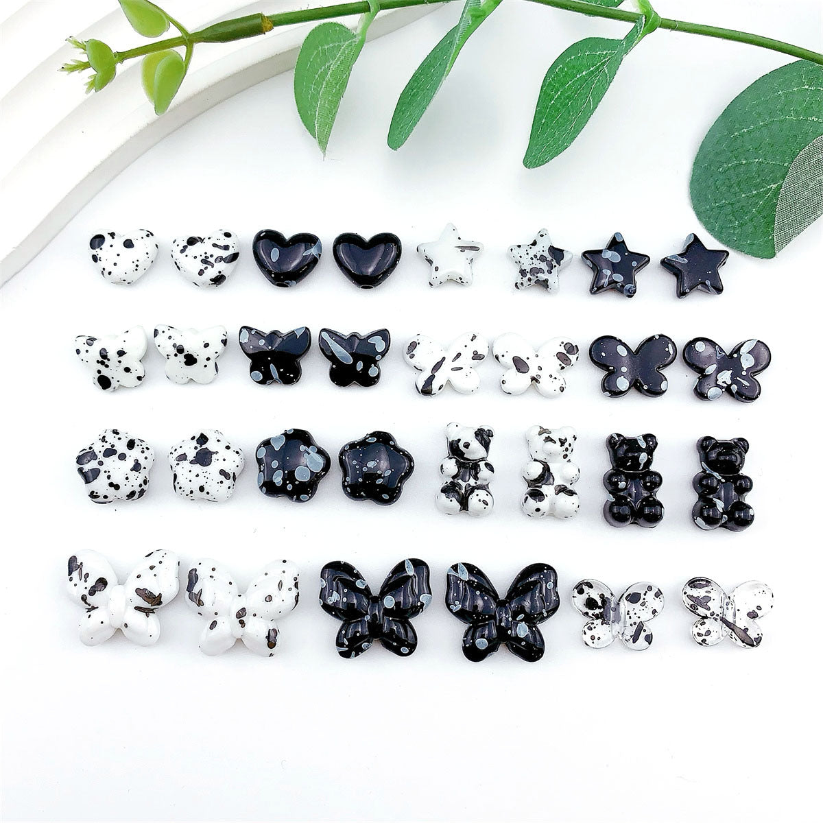 Spray Painted Butterfly Heart Star Acrylic Beads Black and White 100pcs 2