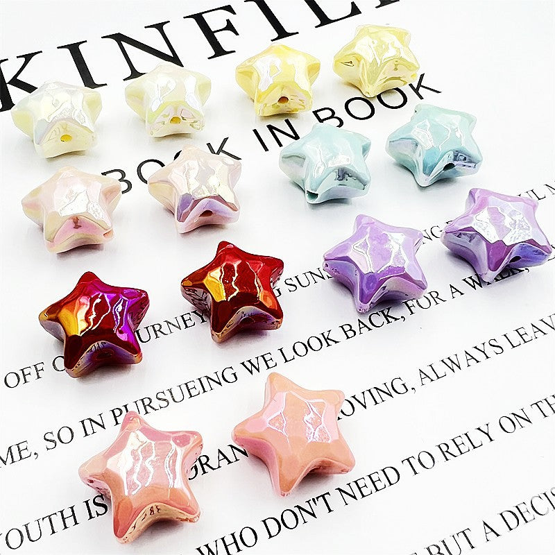 Glow Star Acrylic Beads 20mm UV Plated Cream Colors 10pcs 5