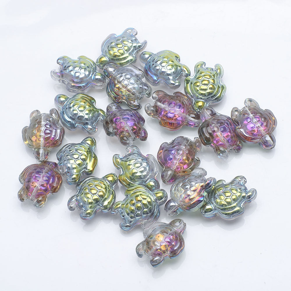 Electroplated Turtle Glass Beads 14X18mm Transparent Rainbow 20pcs 13