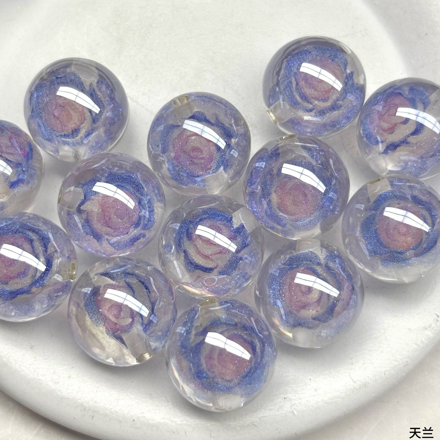 Luminous Rose Resin Beads 16mm Round Multicolor 10pcs 19
