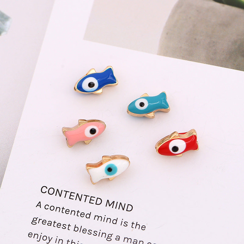 Creative Ocean Little Fish Metal Beads 10mm Colorful Enamel 100pcs
