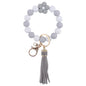 Colorful Flower Silicone Bead Wristlet Keychain with Leather Tassel 15