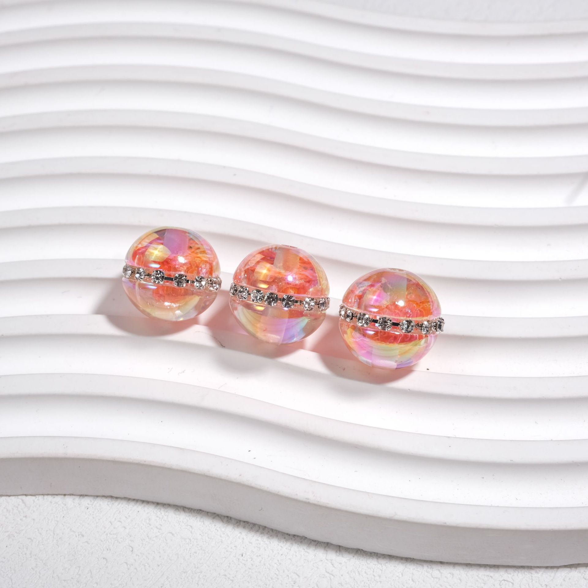 Luminous Rhinestone Chain Enlaced Resin Beads 16mm Round 10pcs 14