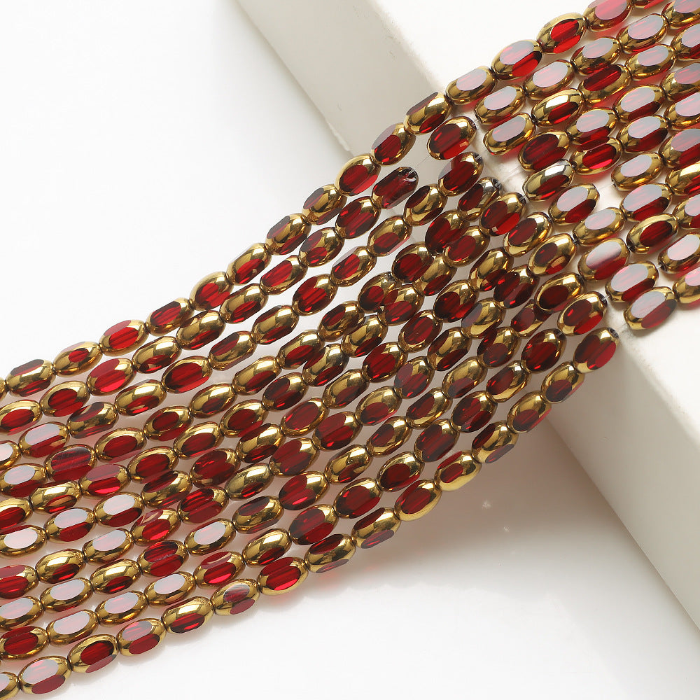 Gilded Oval Seed Glass Beads 4x6mm Plated Gold Frame 96pcs 7