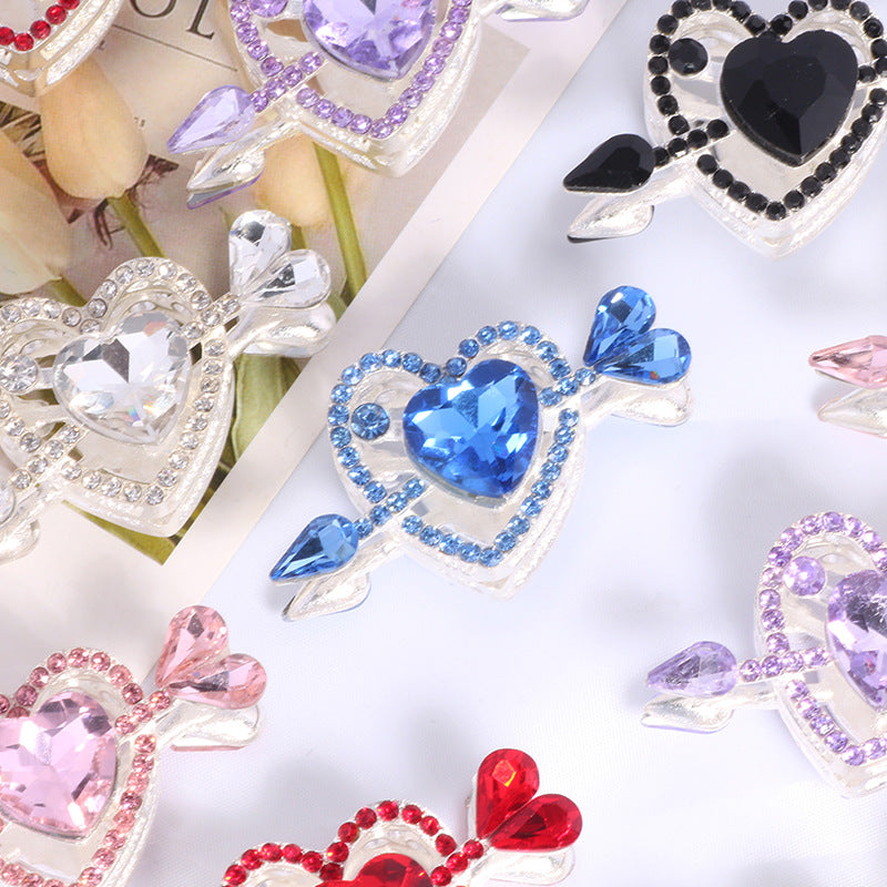 Cupid's Heart Alloy Rhinestone Full Heart Arrow Focal Beads 2pcs