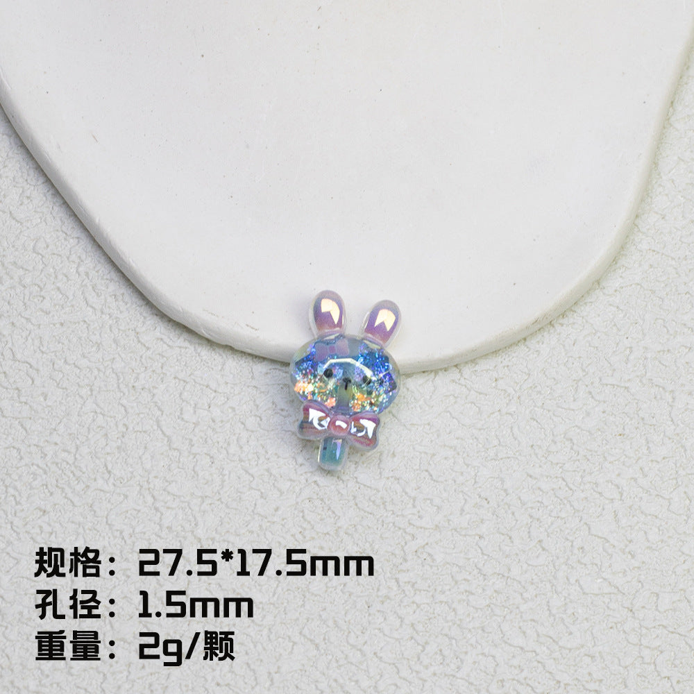 Glitter Bunny Lollipop Resin Beads 28mm Iridescent 10pcs 7