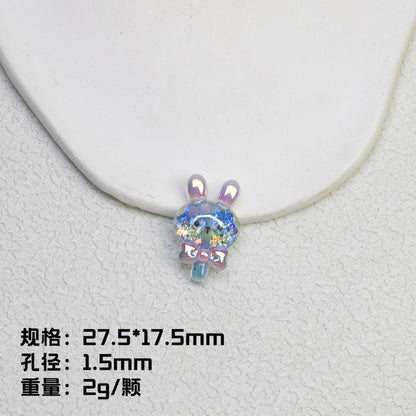 Glitter Bunny Lollipop Resin Beads 28mm Iridescent 10pcs 7