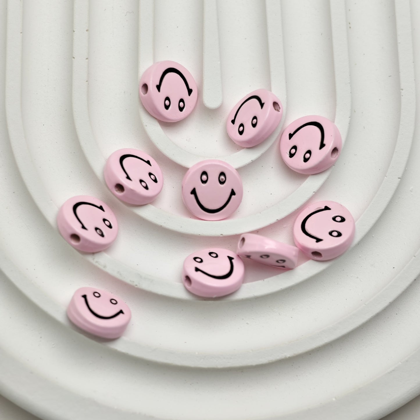 Smiling Face Metal Beads 10mm Baking Painted Zinc Alloy 50pcs 12
