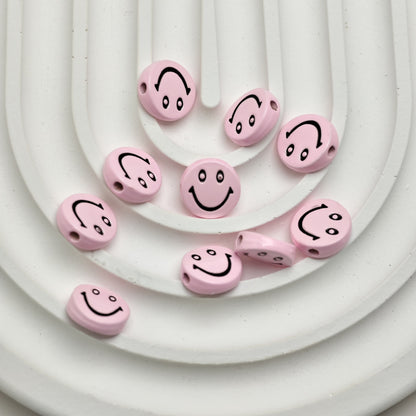 Smiling Face Metal Beads 10mm Baking Painted Zinc Alloy 50pcs 12