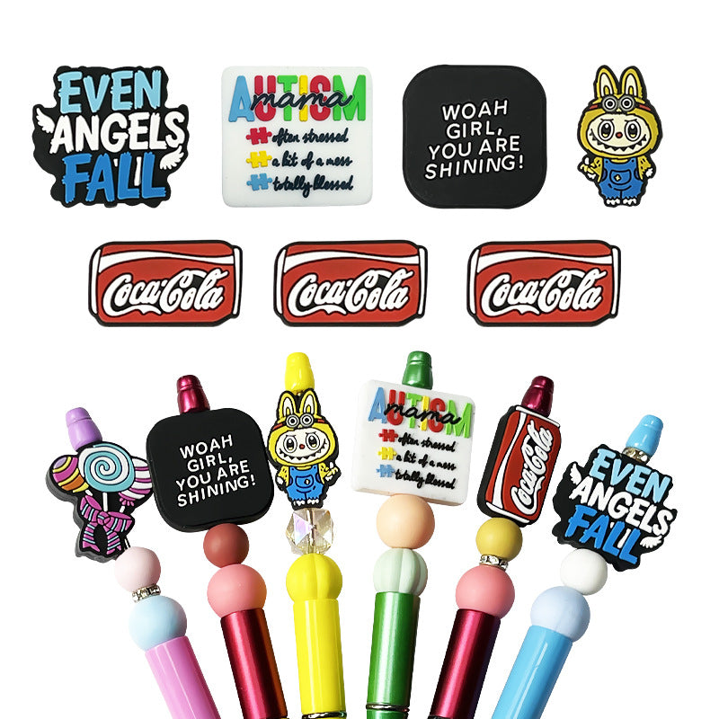Silicone Focal Beads Soda Can Cartoon Text Bold Phrases 20pcs