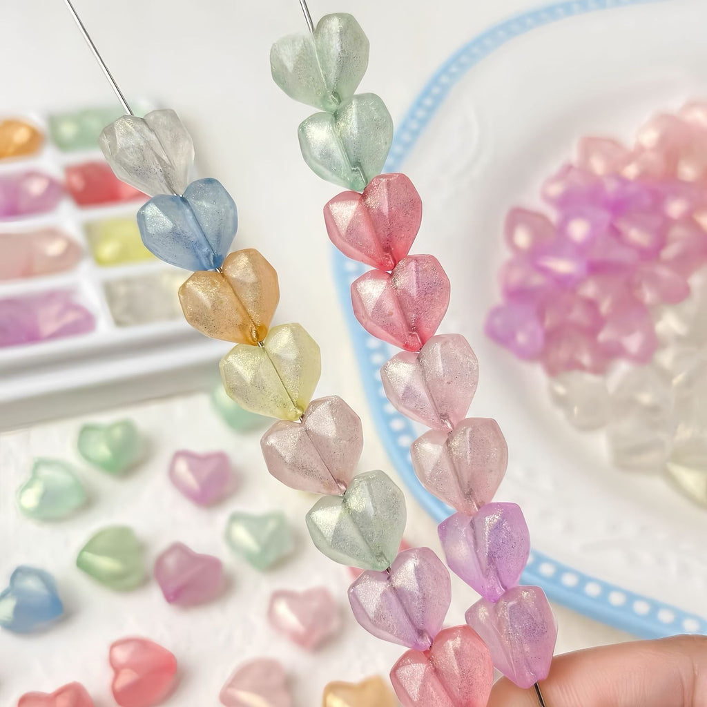 Faceted Glitter Heart Acrylic Beads 14mm Colorful Mixed 30pcs
