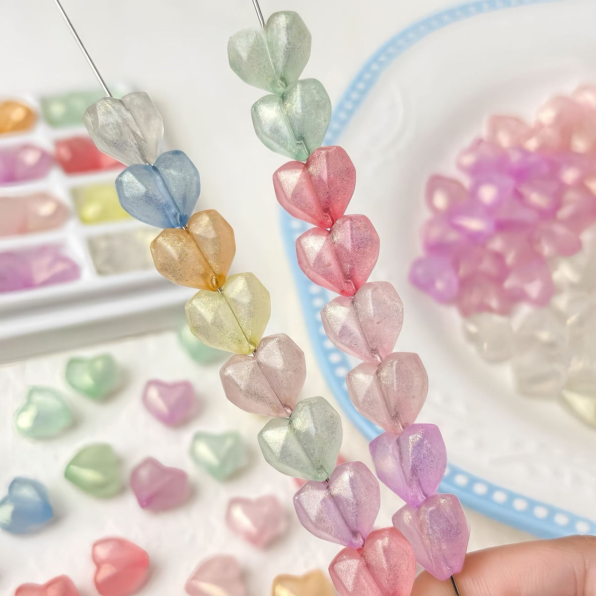 Faceted Glitter Heart Acrylic Beads 14mm Colorful Mixed 30pcs