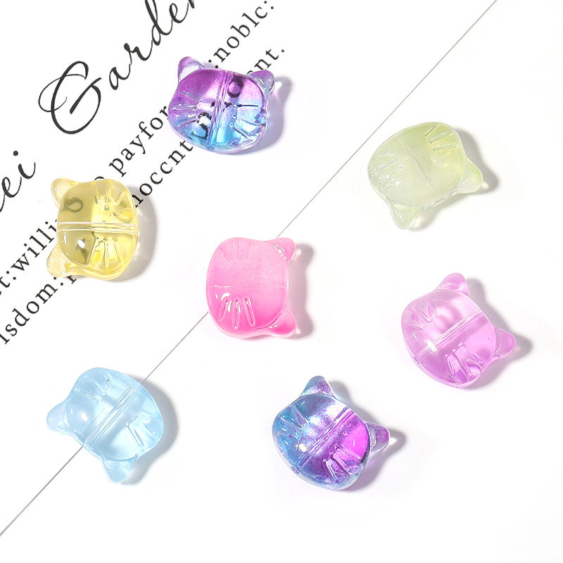 Transparent Cat Head Glass Beads 14mm Pastel Colors 30pcs